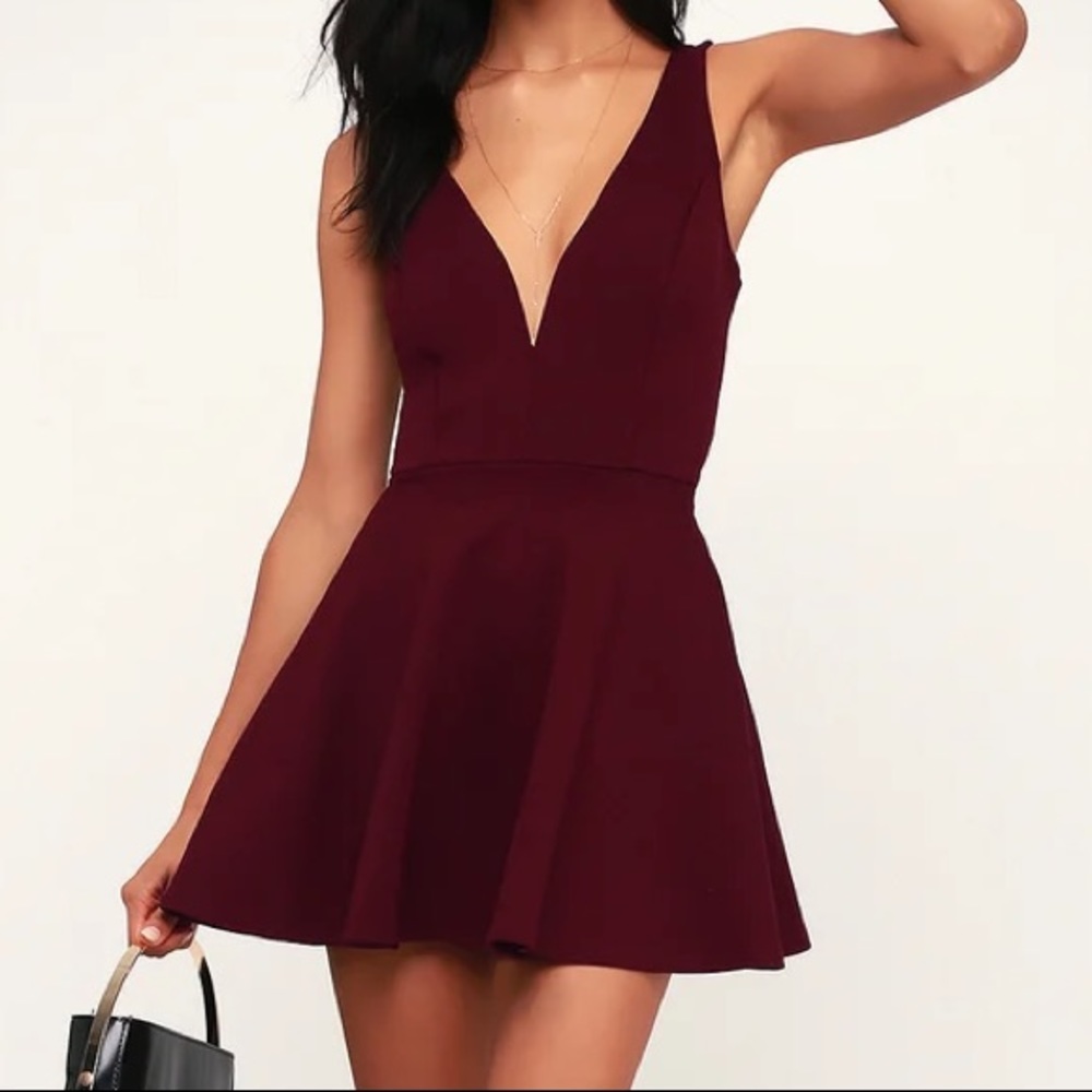 Lulus Burgundy Skater Skort Dress